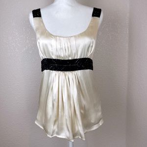 Cream silk empire waist beaded sleeveless top